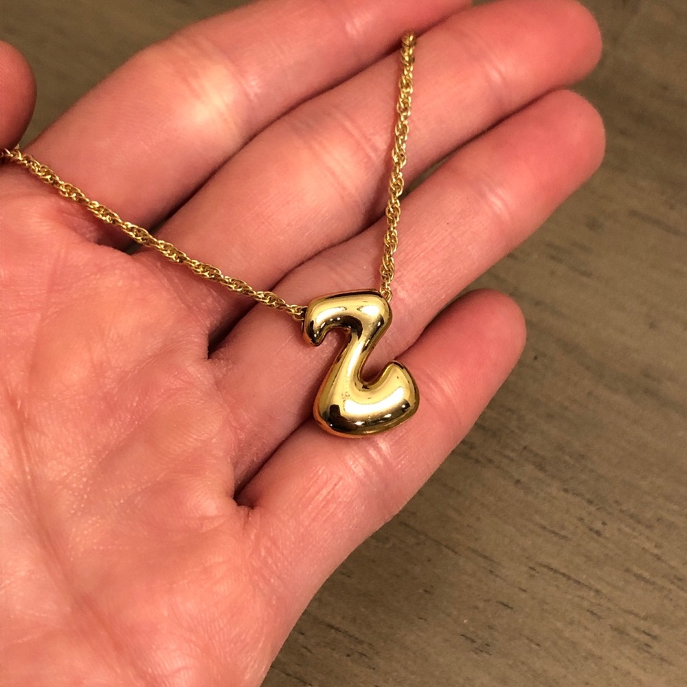 Gold Tone Bubble Letter Initial Z Pendant Necklace